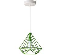 DC VOLTAGE Industrial Retro Modern Chandeliers Pendant Ceiling Lamp, Diamond Shape Metal Cage Suspension Lamp Ceiling Lights. (Bulb is Optional) (Green with Bulb)