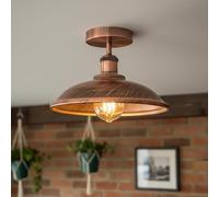 DC VOLTAGE Industrial Rustic Ceiling Light Fixture Metal Wide Light Shade, E27 Vintage Metal Semi Flush Mount Ceiling Light Fixtures for Bedroom (Brushed Copper, Without Bulb)