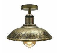 DC VOLTAGE Industrial Rustic Ceiling Light Fixture Metal Wide Light Shade, E27 Vintage Metal Semi Flush Mount Ceiling Light Fixtures for Bedroom (Brushed Brass, with Bulb)