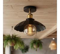 DC VOLTAGE Industrial Semi Flush Ceiling Light 22cm Black Metal Lampshade