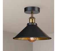 DC VOLTAGE Industrial Semi Flush Ceiling Light 22cm Metal Black Inner Gold Cone Shade E27 Base Hardwired Indoor Fixture for Kitchen Bedroom Living Room Hallway Without Bulb