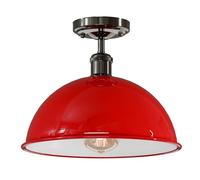 DC VOLTAGE Industrial-Semi Flush Mount Vintage Ceiling Light Industrial Metal 30cm Dome Red Lampshade Mini Pendant Lighting Fixture for Farmhouse Porch Kitchen Bathroom Living Room