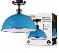 DC VOLTAGE Industrial-Semi Flush Mount Vintage Ceiling Light Metal 30cm Dome Cyan Blue Lampshade Pendant Lighting Fixture for Farmhouse Porch Kitchen Bathroom Living Room