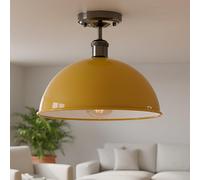 DC VOLTAGE Industrial-Semi Flush Mount Vintage Ceiling Light Metal 30cm Dome Yellow Lampshade Ceiling Light Mini Pendant Lighting Fixture for Farmhouse Porch Kitchen Bathroom Living Room