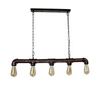 DC Voltage Industrial Steampunk Ceiling Pendant Light 5 Way Metal Rustic Red Water Pipe Work Retro 5 Bulb Fixture with Hanging Chain Light Fitting for Home Decor & Improvement Essential