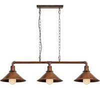 DC VOLTAGE Industrial Suspended Ceiling Pendant 3 Lamp Brushed Copper Metal Water Pipe Vintage 22cm Shade with Hanging Chain Light Fitting for Living Room Home Decor & Improvement Essential
