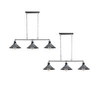 DC VOLTAGE Industrial Suspended Ceiling Pendant 3 Lamp Brushed Silver Metal Water Pipe Vintage 22cm Shade with Hanging Chain Light Fitting for Living Room Home Decor & Improvement Essential