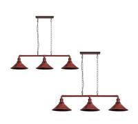 DC VOLTAGE Industrial Suspended Ceiling Pendant 3 Lamp Rustic Red Metal Water Pipe Vintage 22cm Shade with Hanging Chain Light Fitting for Living Room Home Decor & Improvement Essential