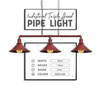 DC VOLTAGE Industrial Suspended Ceiling Pendant 3 Lamp Rustic Red Metal Water Pipe Vintage 22cm Shade with Hanging Chain Light Fitting for Living Room Home Decor & Improvement Essential