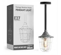 DC VOLTAGE Industrial Suspended Ceiling Pendant Light Fitting - E27 Modern Conduit Steel Pipe with Metal Fisherman's Style Cage Indoor Hanging Light for Workshop EPC