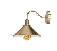 DC VOLTAGE Industrial Swan Neck Wall Light Fixture in Brass Finish Metal Sconce Wall Lamp with E27 Fitting 22cm Cone Shade for Hallway, Bedroom, Living Room, Cafe, Bar, Restaurant