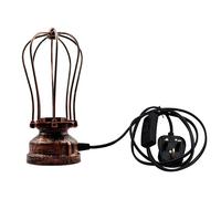 DC VOLTAGE Industrial Table Lamp Vintage Rustic Red Metal Cage Bedside Lamp E27 Desk Light with LED Bulb Included for Bedroom Living Room Office Bar Café Loft Lighting