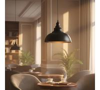 DC VOLTAGE Industrial Vintage Pendant Light 29cm Black Metal Shade Ceiling Hanging Lamp with Adjustable Cord E27 for Kitchen Island, Bar, Loft