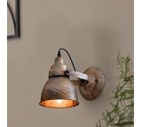 DC VOLTAGE Industrial Wall Light with Wood-Effect Metal 16.5 cm Shade Rustic Sconce Light Fitting Vintage Look E27 Adjustable Indoor Wall Lamp for Bedroom Hallway Living Room