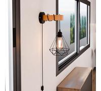 DC VOLTAGE Industrial Wall Lights Plug in Wall Light with Switch Indoor Dimmable Wall Lamp Wood Wall Sconces for Bedroom Living Room Stair Kitchen - Black (Wall Lights 8)