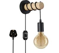 DC VOLTAGE Industrial Wall Lights Plug in Wall Light with Switch Indoor Dimmable Wall Lamp Wood Wall Sconces for Bedroom Living Room Stair Kitchen - Black (Wall Lights 6)