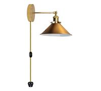 DC VOLTAGE Industrial Wall Sconce Light Plug in Wall Lamp Arm Lamp Shade E27 fits Perfectly into The Living Room, Dining Room, Office, Kitchen, Bedroom(Without Bulb). (French Gold Colour)