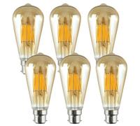 DC VOLTAGE LED Bayonet Vintage Bulb, ST64 8W(60W Equivalent) BC B22 Dimmable LED Filament Light Bulb, Warm White 2700K Amber Glass 800lmn, Retro Antique Style Squirrel Cage Lamp - Pack of 6