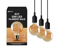 DC VOLTAGE LED E27 Bulb, G95 4W Screw Globe Dimmable LED Filament 2700K Warm White Amber Glass, Old Fashioned Decorative Bulb, Energy Saving Class 3 Pack
