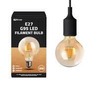 DC VOLTAGE LED E27 Vintage Light Bulbs,G95 Edison Screw Bulb 8W Filament Dimmable Globe 800lm 2700K Warm White Amber Glass, Old Fashioned Lighting Decorative Bulb,Energy Class Pack of 1