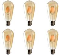 DC VOLTAGE LED Edison Bulb, 6 Pack, 8W E27 Vintage Light Bulb, ST64 LED Filament Bulbs, 2700K Warm White, Antique Style Squirrel Cage Retro Amber Glass Screw Lamp