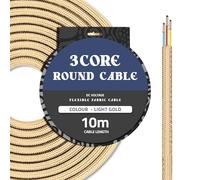 DC VOLTAGE Light Gold 32.8ft Vintage 18 Gauge 3 Conductors Round Cable Fabric Cloth Covered Electrical Wire 10m 3 Core Textile Electric Cable Wire Coated in Color Vintage Lighting DIY Project