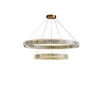 DC VOLTAGE Luxury Stairway Ceiling Light Chandelier, Contemporary Raindrop K9 Crystal Tiffany Large Modern Glass Industrial Fitting, Gold Stainless Steel Round Body E14 Base Pendant (Twin Round)