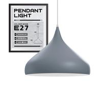 DC VOLTAGE Metal 31.5 cm Diameter Curved Dome Shape Gray Lamp Shade with Bulb Vintage Retro Style Easy Fit Adjustable Cable and Pendant E27 Ceiling Light Base.