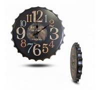 DC VOLTAGE Metal Crown Cap Wall Clock 40cm Round Clock - Black Retro Bottle Cap Design, Silent Quartz Movement, Industrial Beer Cap Wall Art for Kitchen, Bar, Café & Living Room Décor