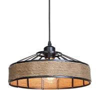 DC VOLTAGE Metal & Rope Ceiling Lamp Shade 40cm Rustic Jute Rope Pendant Light Shade Fixure for E27 Bulb Holder Industrial Metal Cage Design Hanging Lampshade for Kitchen Living Room Dining Cafe Bar