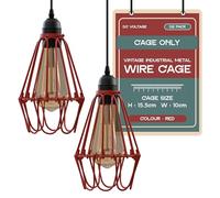 DC VOLTAGE Modern 2 Pack Adjustable Wire Cage Pendant Lampshade Metal Red Water Lily Cage Ceiling Light Fixture E27 Bulb Lamp Holder Open Close Design Easy Fitting for Kitchen Bedroom Restaurant