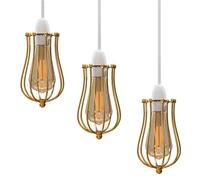 DC VOLTAGE Modern 3 Pack Pendant Light Metal Balloon Wire Cage E27 Bulb Base Easy Fit Hanging Ceiling Lamp Shade Ideal for Kitchen Living Room Hallway Bar Coffee Shop Hotels