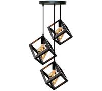 DC VOLTAGE Modern Black 3 Head Pendant Light Fittings, Triangle Wire Cage Loft Bar Triple Hanging Pendant Ceiling Lights with Adjustable Cable for Kitchen(with Bulb) (Triangle)