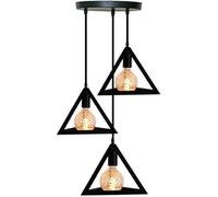 DC VOLTAGE Modern Black 3 Head Pendant Light Fittings, Triangle Wire Cage Loft Bar Triple Hanging Pendant Ceiling Lights with Adjustable Cable for Kitchen(with Bulb) (Square)