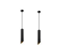 DC VOLTAGE Modern Black Pendant Ceiling Light, Adjustable Hanging Lamp Max 95cm, 30cm Cylindrical Metal Shade with Gold Inner, 6cm Diameter, Kitchen Island Dining Room Lighting