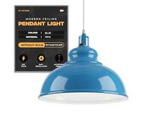 DC Voltage Modern Ceiling Pendant Light Blue Metal Lampshade Easy Fit E27 Base with Adjustable Cable Hanging Light Fitting for Kitchen Living Room Bedroom Restaurant Office Bar