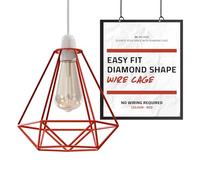 DC VOLTAGE Modern Metal Diamond Shape Easy Fit Geometric Bulb Guard cage Pendant Light Wire Cage Lampshade for Kitchen, Living Room and Restaurant (Red)