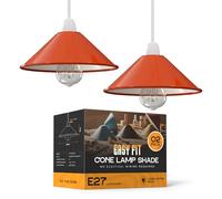 DC VOLTAGE Orange Metal Cone Lamp Shade Set of 2, 22cm Easy Fit Pendant Ceiling Shades with Reducer Plate, Vintage Retro Lampshades for Kitchen Island, Dining Room, Hallway, Bedroom, Cafe, E27 E14
