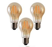 DC VOLTAGE Pack 3, LED E27 A60 Light Bulb, 4W (40W Equivalent) GLS Dimmable Warm White 2700K LED Filament Vintage Globe (60mm Diameter) Energy Saving Lighting for Home Living Dining Area Decorations