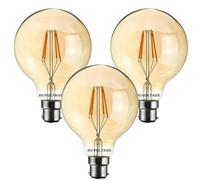 DC VOLTAGE Pack 3 | Vintage Bayonet LED Bulb, G80 4W Edison BC B22 Dimmable LED Filament, Warm White 2700K Amber Glass 450 Lumen Globe Bulb, Old Fashioned Light Decorative 90% Energy Saving