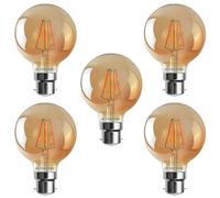DC VOLTAGE Pack 5 | LED Vintage Bayonet LED Bulb, G95 4W B22 Dimmable LED Filament 2700K Warm White Amber Glass, Globe Old Fashioned Energy Saving Bulb for Indoor Lighting Decoration