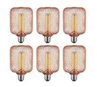 DC VOLTAGE Pack 6, LED E27 Decorative Rose Gold Metal Cage Light Bulb| Cylinder 5W (Equivalent 50W) Dimmable 2200K WarmWhite 450 Lumens Vintage Edison Energy Saving Bulb for Home Lighting - 220V