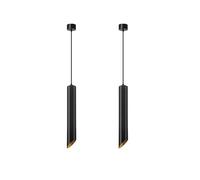 DC VOLTAGE Pack of 2 Modern Black LED Pendant Ceiling Lights Adjustable Hanging Cylindrical Downlights with Gold Inner Finish, Contemporary Kitchen Island & Dining Room Lighting
