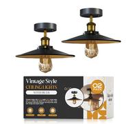 DC VOLTAGE Pack of 2 Vintage E27 Ceiling Light Modern Retro Style Industrial 22cm Metal Black Inner Gold Light Shade Loft Bar Semi-Flush Mount LED Ceiling Light Fixture for Kitchen Bedroom EPC