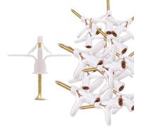 DC VOLTAGE Plasterboard Fixings, 50 Pcs White Wall Plugs, Universal Plasterboard Plugs with Screws, Drywall Cavity Wall Fixings, Heavy Duty Anti-Rotational Expansion Tube Plasterboard Screws