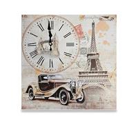 DC VOLTAGE Rectangular Paris Eiffel Tower Wall Painting with Clock Frameless Ticking Art Painting Wall Clock for Bedroom Living Room School Home Decor