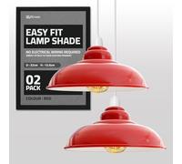 DC Voltage Red Metal Ceiling Lamp Shade Only Replacement Set of 2 Pendant Light Shades Easy Fit Light 32cm Modern Ceiling Lighting Shade Bulb Guard Industrial Pendant Hanging Lamp