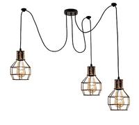DC Voltage Retro 3 Wheel Shape Pendant Light Cage 3 Lights with Hanging Wire 200Cm Height Adjustable (with Bulb, Brushed Copper)