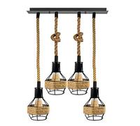 DC VOLTAGE Retro 4 Head Hemp Rope Pendant Light, Industrial Ceiling Light Fitting, Adjustable Hanging Lamp, E27 Vintage Cage Chandelier for Kitchen Island Dining Room Living Room
