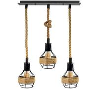 DC VOLTAGE Retro Hemp Rope Ceiling Pendant Light Metal Rectangular Ceiling Rose With Adjustable 95cm Cables And Bulbs for Dining Room Hallway Bedroom Restaurant Hotel Cafe Bar (Three Head - Rectangle)